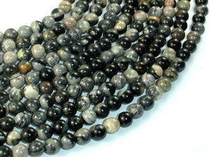 Black Silver Leaf Jasper, 6mm (6.5mm) Round Beads-Gems: Round & Faceted-BeadBeyond