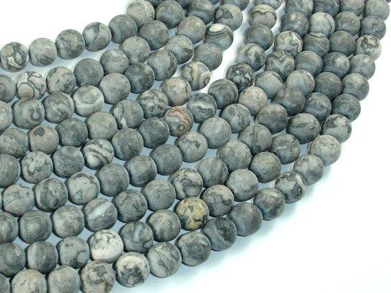 Matte Gray Picture Jasper Beads, 8mm, Round-Gems: Round & Faceted-BeadBeyond