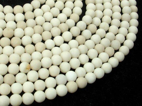 Matte White Fossil Jasper Beads, 6mm Round Beads-Gems: Round & Faceted-BeadBeyond