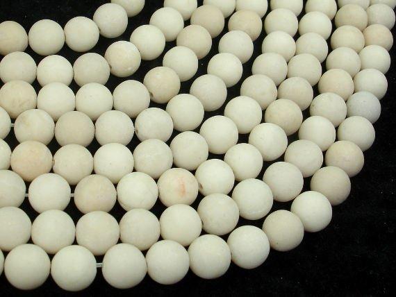 Matte White Fossil Jasper Beads, 8mm Round Beads-Gems: Round & Faceted-BeadBeyond