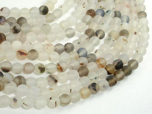 Frosted Matte Agate-White, Gray, 6mm Round Beads-Agate: Round & Faceted-BeadBeyond