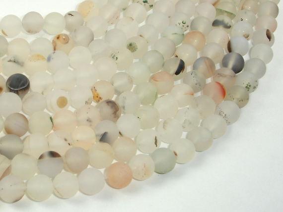Frosted Matte Agate-White, Gray, 8mm Round Beads-Agate: Round & Faceted-BeadBeyond