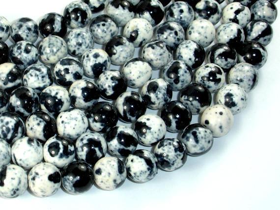 Rain Flower Stone, Round Beads, Black, White, 10mm-Gems: Round & Faceted-BeadBeyond