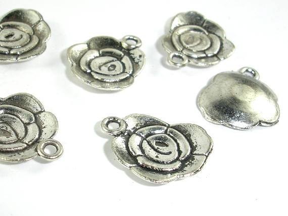 Flower Charms, Zinc Alloy, Antique Silver Tone 20pcs-Metal Findings & Charms-BeadBeyond