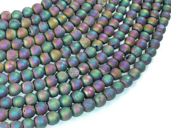 Druzy Agate Beads, Matte, Peacock Geode Beads, 6mm Round Beads-Agate: Round & Faceted-BeadBeyond