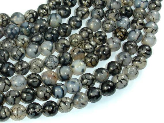 Dragon Vein Agate Beads, Black & White, 8mm Round Beads-Agate: Round & Faceted-BeadBeyond