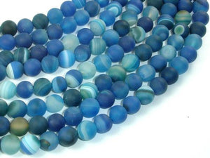 Matte Banded Agate Beads, Blue, 8mm Round Beads-Agate: Round & Faceted-BeadBeyond