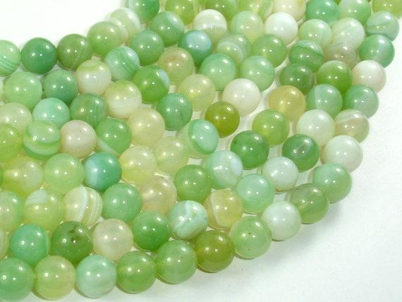 Banded Agate Beads, Light Green, 8mm Round Beads-Agate: Round & Faceted-BeadBeyond