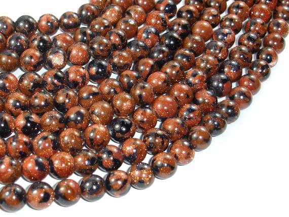 Gold Blue Sand Stone Beads, 8mm Round Beads-Gems: Round & Faceted-BeadBeyond
