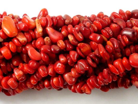 Red Bamboo Coral, 4mm-9 mm Chips Beads-Gems: Nugget,Chips,Drop-BeadBeyond