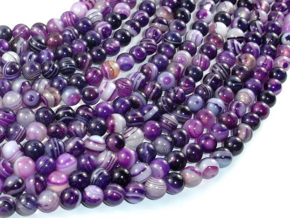 Banded Agate Beads, Purple, 6mm(6.5mm) Round-Agate: Round & Faceted-BeadBeyond