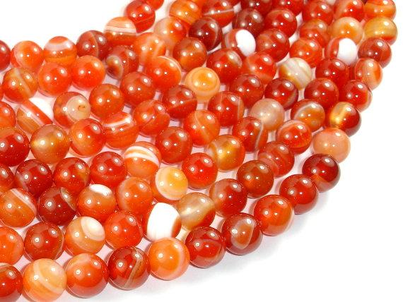 Banded Agate Beads, Red & Orange, 10mm-Agate: Round & Faceted-BeadBeyond
