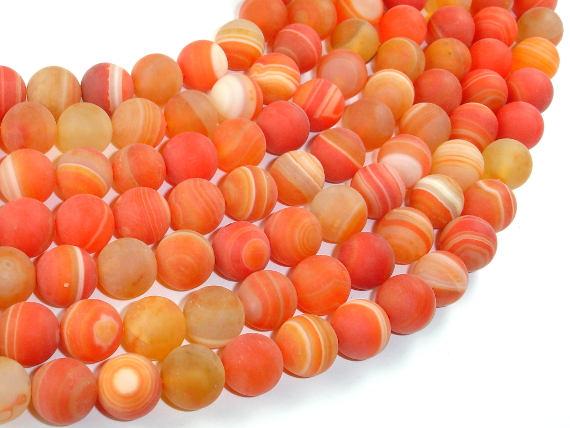 Matte Banded Agate Beads, Orange, 10mm Round Beads-Agate: Round & Faceted-BeadBeyond