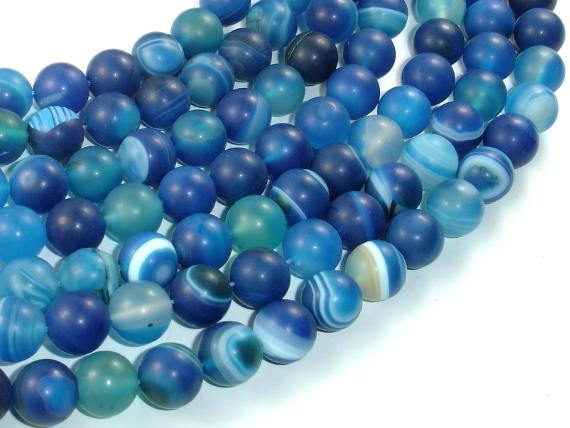 Matte Banded Agate Beads, Blue, 10mm Round Beads-Agate: Round & Faceted-BeadBeyond