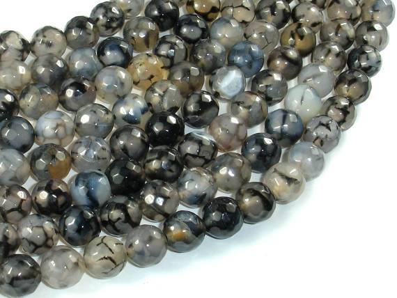 Dragon Vein Agate Beads, Black & Clear, 10mm Faceted Round Beads-Agate: Round & Faceted-BeadBeyond