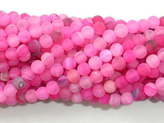 Frosted Matte Agate - Pink, 4mm Round Beads-Agate: Round & Faceted-BeadBeyond