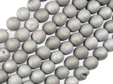 Druzy Agate Beads, Silver Gray Geode Beads, 10mm Round Beads-Agate: Round & Faceted-BeadBeyond