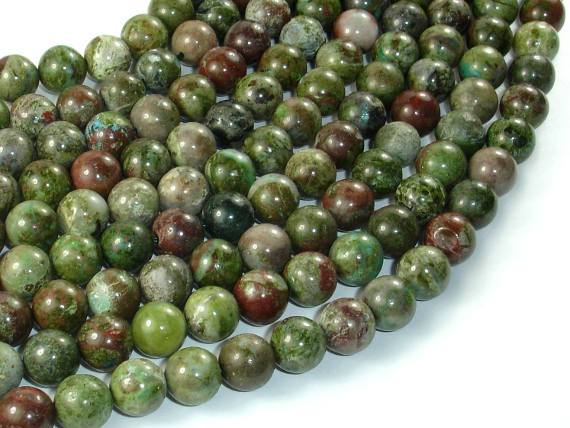 Green Rainforest Jasper Beads, Cuprite, 8mm Round Beads-Gems: Round & Faceted-BeadBeyond