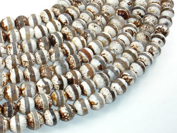 Tibetan Agate Beads, Brown, 10mm Faceted Round Beads-Agate: Round & Faceted-BeadBeyond