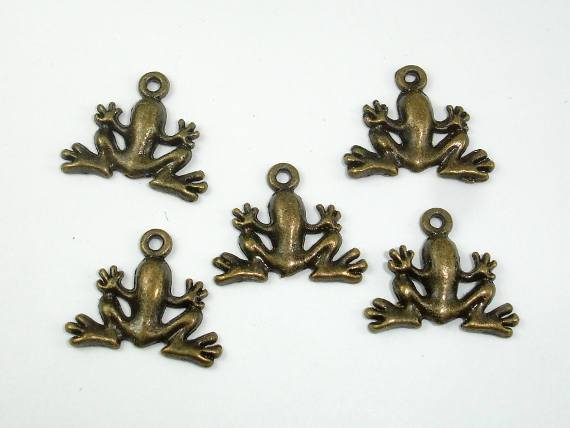 Frog Charms, Zinc Alloy, Antique Brass 20pcs-Metal Findings & Charms-BeadBeyond