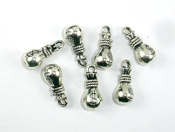 Money Bag Charms, Dollar Charms, Zinc Alloy, Antique Silver Tone 20pcs-Metal Findings & Charms-BeadBeyond