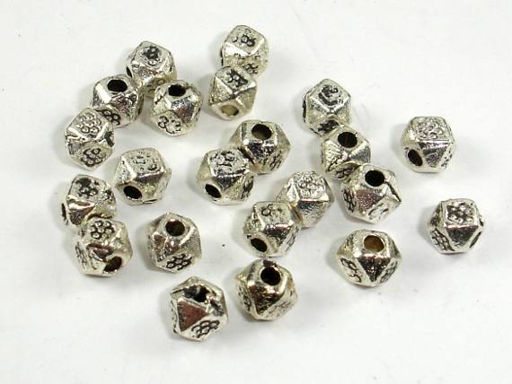 Metal Beads, Faceted Cube Spacer, Zinc Alloy, Antique Silver Tone 100pcs-Metal Findings & Charms-BeadBeyond