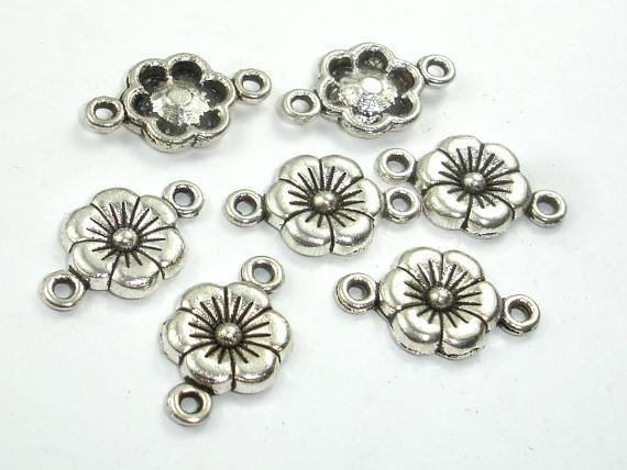Metal Flower Connector Links, Zinc Alloy, Antique Silver Tone 30pcs-Metal Findings & Charms-BeadBeyond