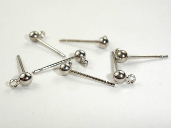 Earring Posts, Earring Studs, White Gold Tone 20pcs(10pairs)-Metal Findings & Charms-BeadBeyond