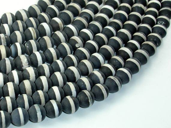 Matte Black Onyx Beads, with White Line, 8mm Round Beads-Gems: Round & Faceted-BeadBeyond