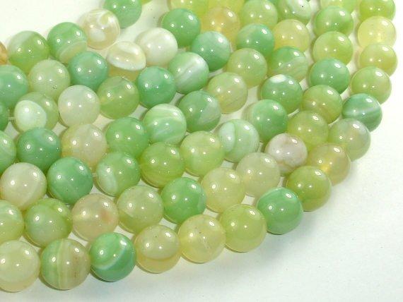 Banded Agate Beads, Light Green, 10mm(10.4mm)-Agate: Round & Faceted-BeadBeyond