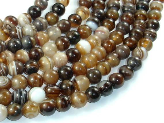 Banded Agate Beads, Brown, 8mm(8.4mm) Round-Agate: Round & Faceted-BeadBeyond