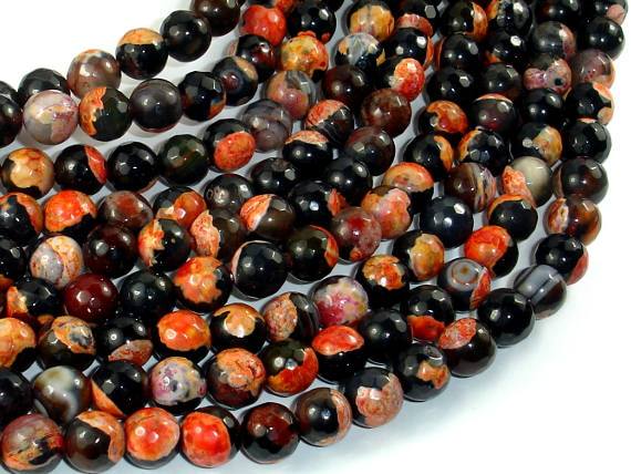 Agate Beads, Orange & Black, 8mm(8.3mm) Faceted-Agate: Round & Faceted-BeadBeyond