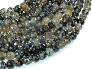 Dragon Vein Agate Beads, Black & Clear, 8mm Faceted Round Beads-Agate: Round & Faceted-BeadBeyond