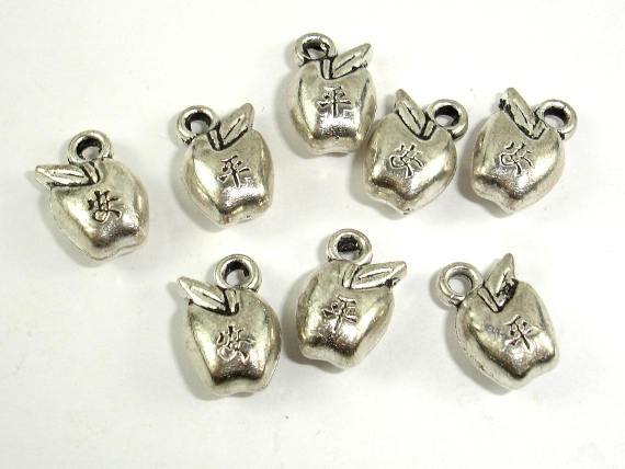 Apple Charms, Zinc Alloy, Antique Silver Tone, 7.5x12 mm, 20pcs-Metal Findings & Charms-BeadBeyond
