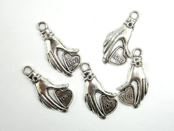 Hand Charms, Zinc Alloy, Antique Silver Tone 10pcs-Metal Findings & Charms-BeadBeyond