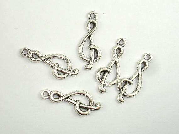 Treble Clef Charms, Zinc Alloy, Antique Silver Tone, 12pcs-Metal Findings & Charms-BeadBeyond