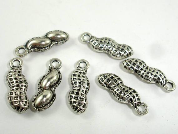 Peanut Charms, Zinc Alloy, Antique Silver Tone-Metal Findings & Charms-BeadBeyond