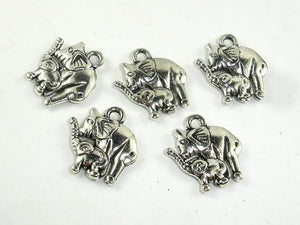 Elephant Charms, Mother and Baby, Zinc Alloy, Antique Silver Tone 8pcs-Metal Findings & Charms-BeadBeyond