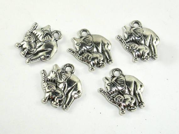 Elephant Charms, Mother and Baby, Zinc Alloy, Antique Silver Tone 8pcs-Metal Findings & Charms-BeadBeyond