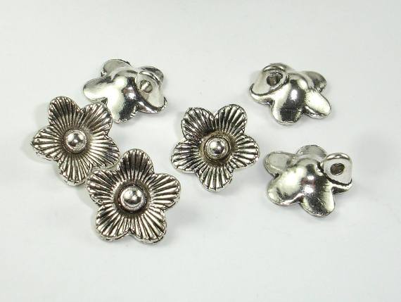 Flower Charms, Zinc Alloy, Antique Silver Tone 10pcs-Metal Findings & Charms-BeadBeyond