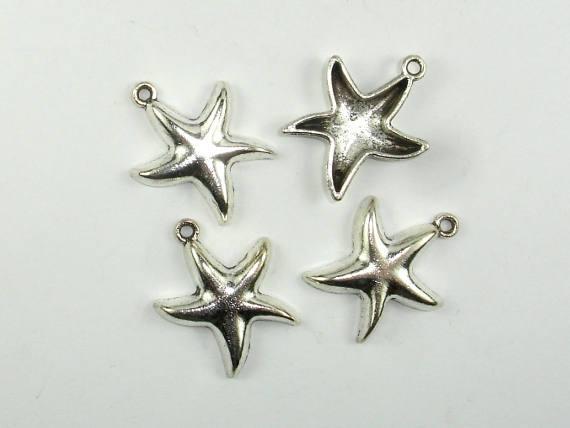 Starfish Charms, Star Pendant, Zinc Alloy, Antique Silver Tone, 6pcs-Metal Findings & Charms-BeadBeyond