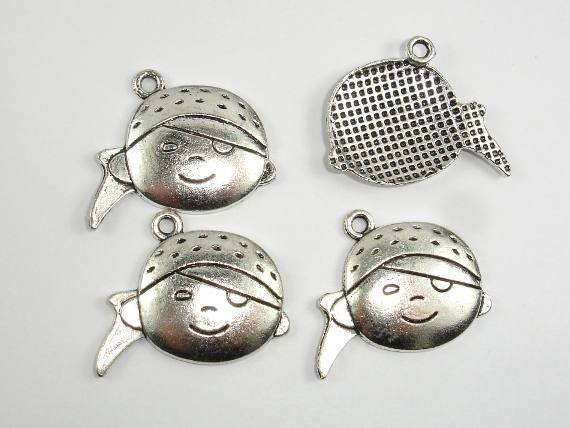 Girl Head Charms, Girl Head Pendant, Zinc Alloy, Antique Silver Tone 10pcs-Metal Findings & Charms-BeadBeyond