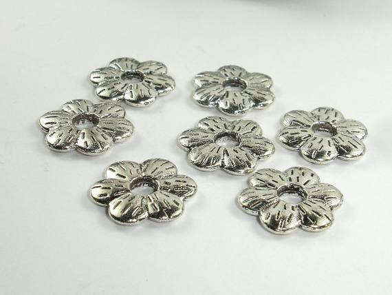 Metal Flower Spacer, Zinc Alloy, Antique Silver Tone 17pcs-Metal Findings & Charms-BeadBeyond