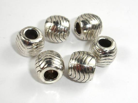 Large Hole Metal Round Spacer Beads, Zinc Alloy, Antique Silver Tone, 10mm 10pcs-Metal Findings & Charms-BeadBeyond