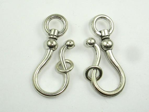 Metal Clasps, Hook and Eye, Antique Silver Tone, Hook 6 sets-Metal Findings & Charms-BeadBeyond