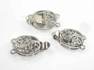 Oval Filigree Box Clasps, Rhodium Plated, 1 and 2 strand, 3pcs-Metal Findings & Charms-BeadBeyond