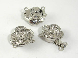 Flower Box Clasps- 2 strand , Rhodium Plated 4pcs-Metal Findings & Charms-BeadBeyond