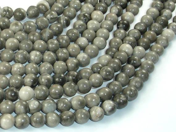 Black Fossil Jasper Beads, 6mm (6.3mm) Round Beads-Gems: Round & Faceted-BeadBeyond