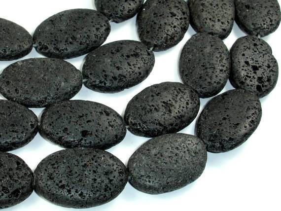 Black Lava, 20x30mm Oval Beads-Gems:Oval,Rectangle,Coin-BeadBeyond