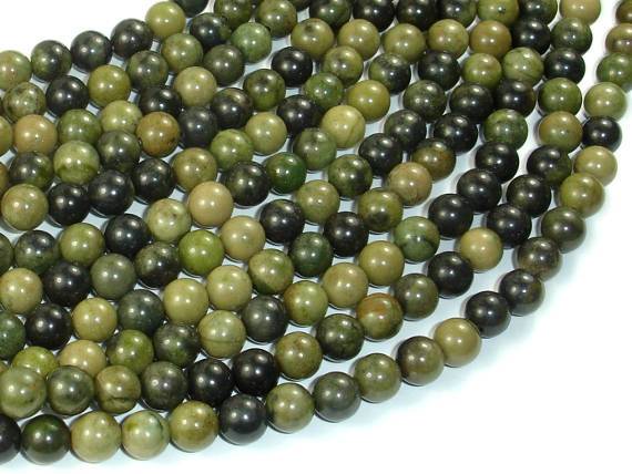 African Green Autumn Jasper Beads, 6mm (6.4mm)-Gems: Round & Faceted-BeadBeyond